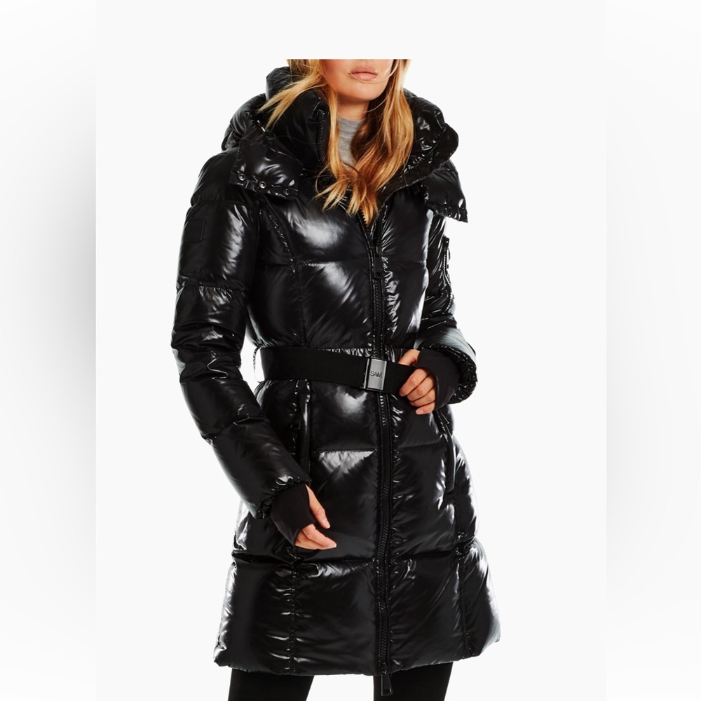 NWOT SAM. Shiny Black Noho Belted Down Coat